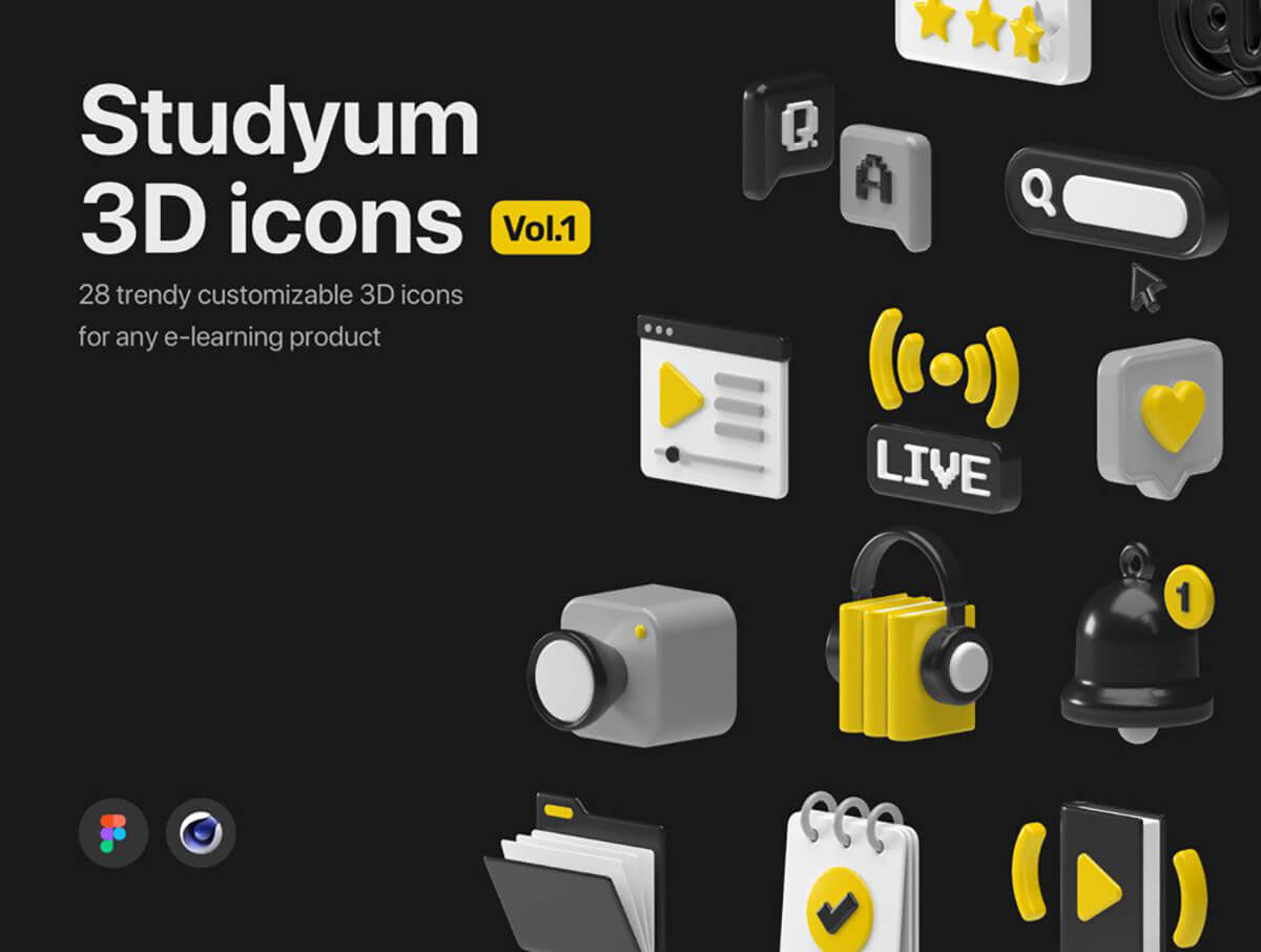 Freebies Graphics: Figma Studyum 3D Icons Free Download