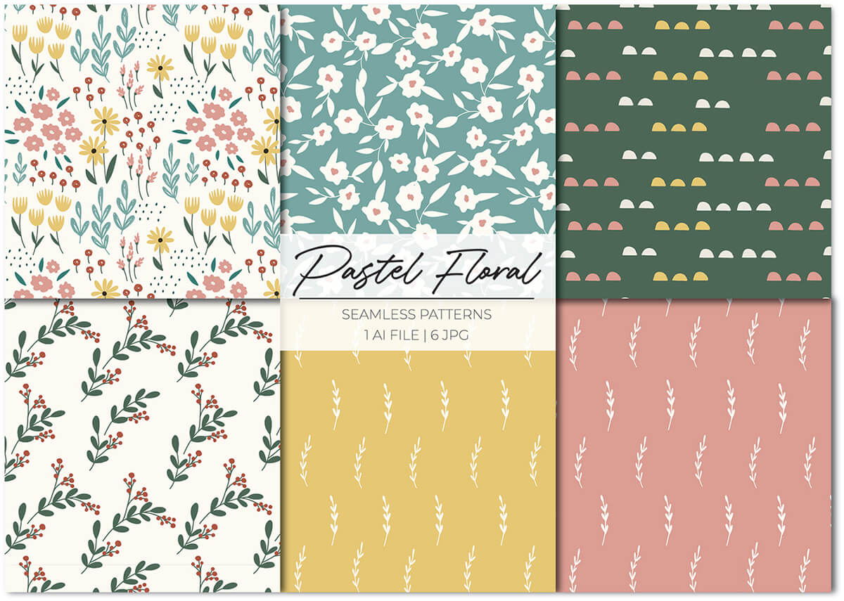 Freebies Graphics: Floral Seamless Patterns in Pastel Free Download