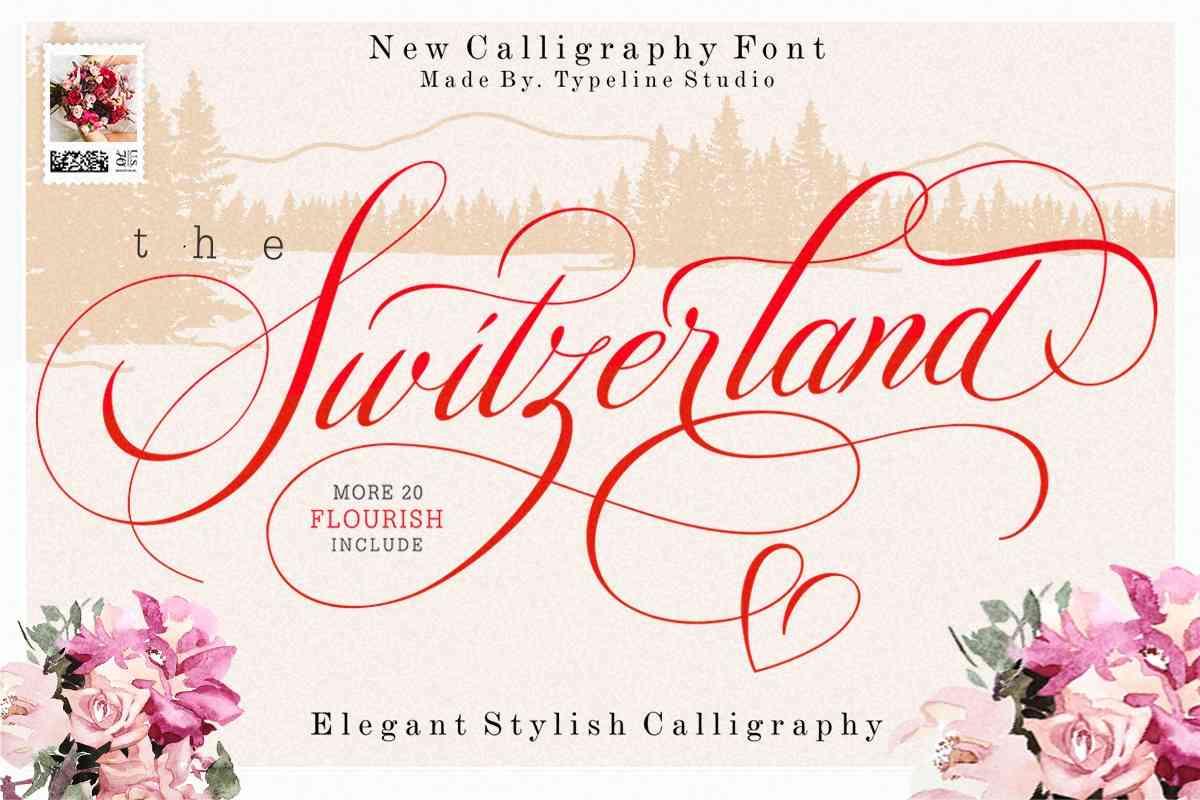 Switzerland Handwritten Typeface Free Font Download - An elegant and versatile font that captures the charm of Switzerland's cursive script. Perfect for adding sophistication to any design project, from wedding invitations to business cards. Easy to read and pairs beautifully with other fonts