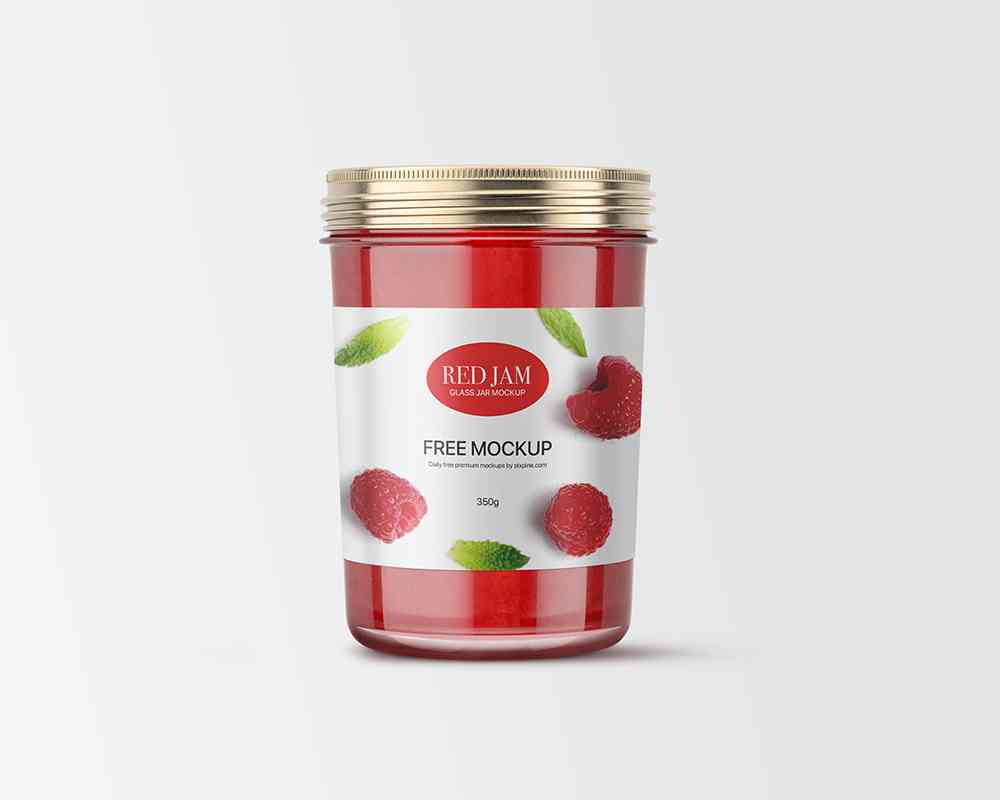 Free Red Jam Glass Jar Mockup | High-Quality PSD Template