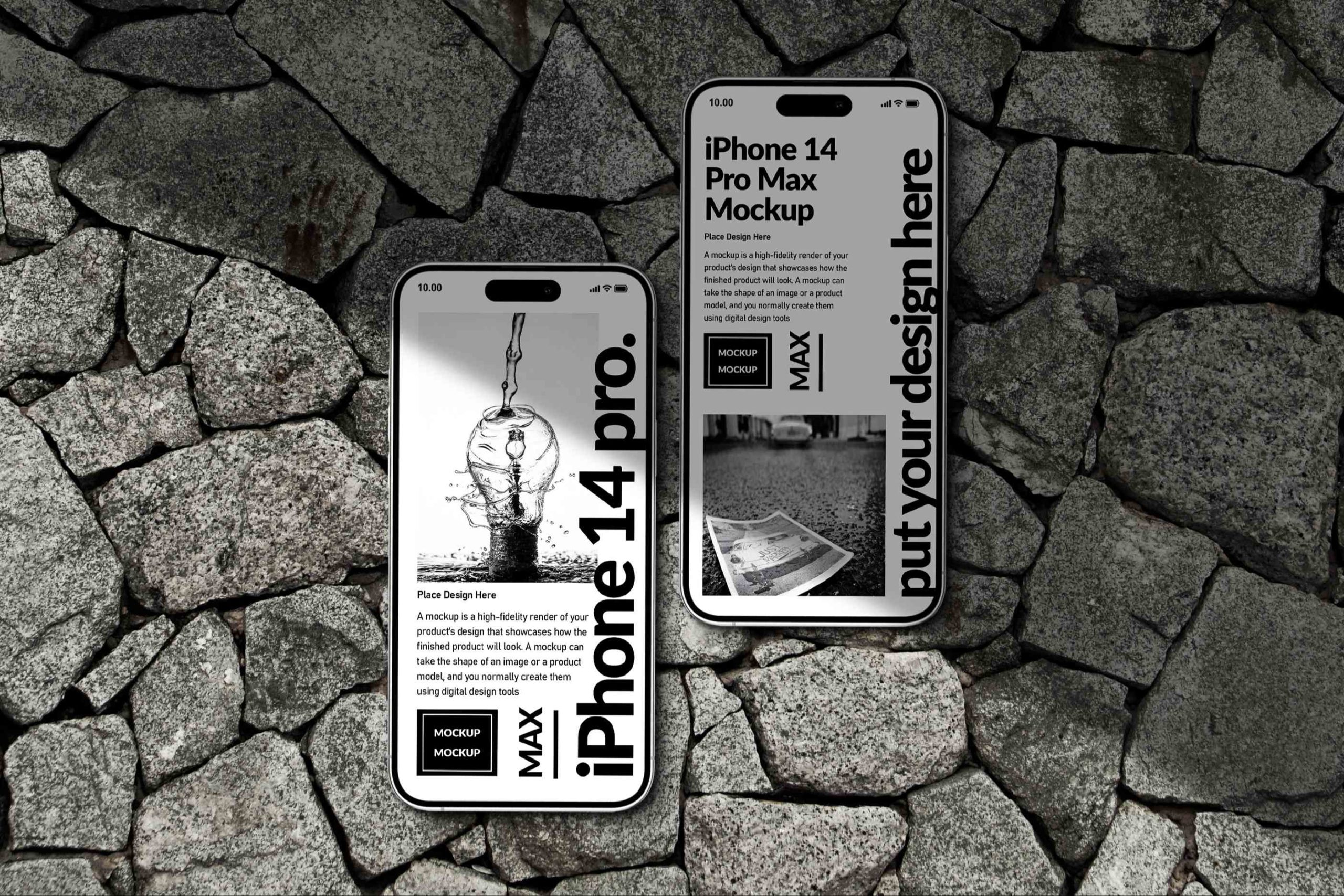 Download Free Realistic iPhone 14 Pro Max on Stone Texture