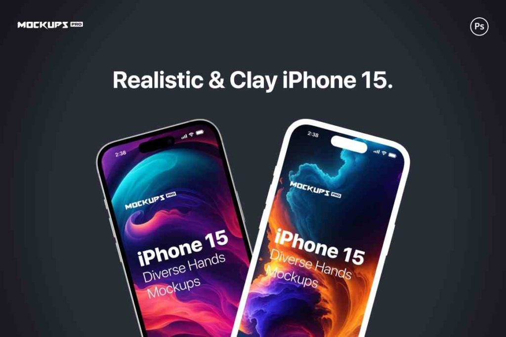 Realistic iPhone 15 Mockup With Hands Free PSD Download